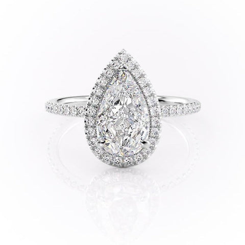 2.0 CT Pear Cut Halo Pave Moissanite Engagement Ring 10