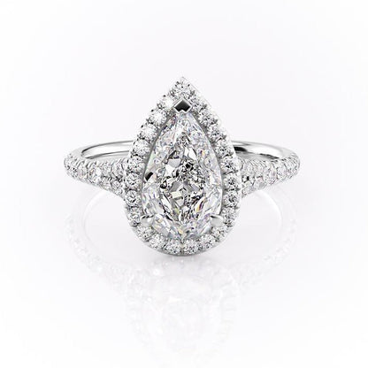 2.0 CT Pear Cut Halo Split Shank Style Moissanite Engagement Ring 10
