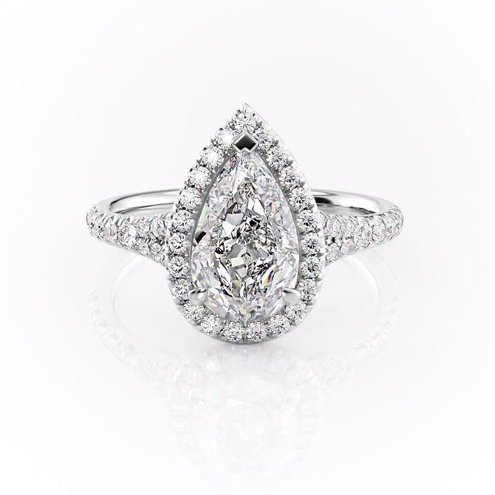 2.0 CT Pear Cut Halo Split Shank Style Moissanite Engagement Ring 10