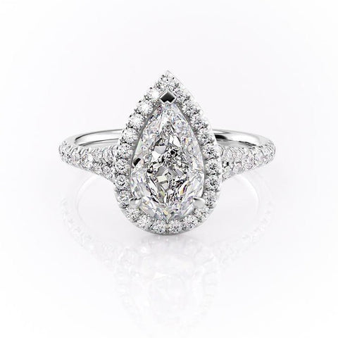 2.0 CT Pear Cut Halo Split Shank Style Moissanite Engagement Ring 10