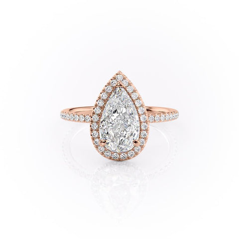 2.0 CT Pear Cut Halo Pave Moissanite Engagement Ring 12