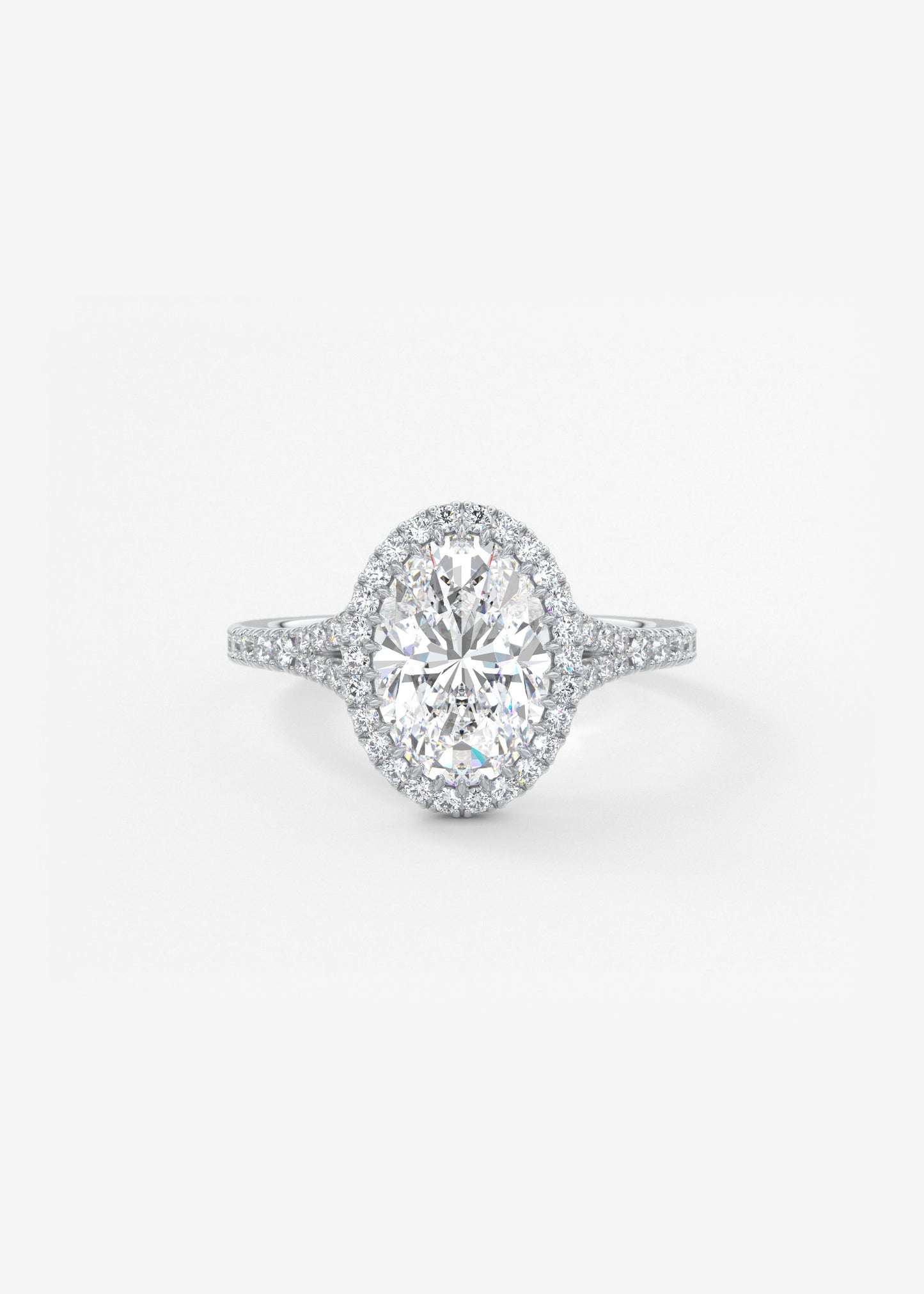 Oval Halo & Pave , Split Shank Lab Grown Diamond Engagement Ring