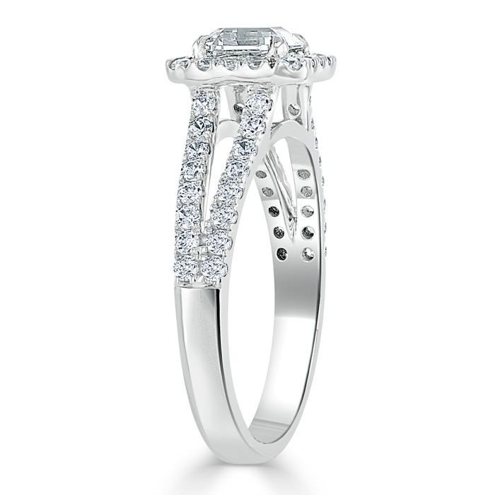 1.0 CT Asscher Cut Halo Split Shank Setting Moissanite Engagement Ring 2