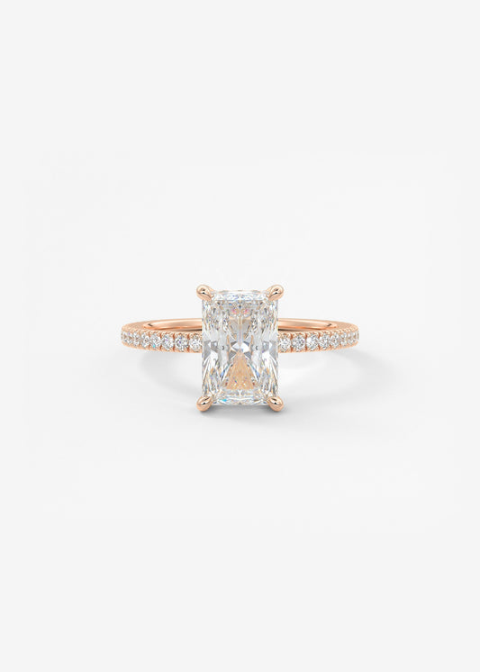 Radiant Hidden Halo Pave Lab Grown Diamond Engagement Ring