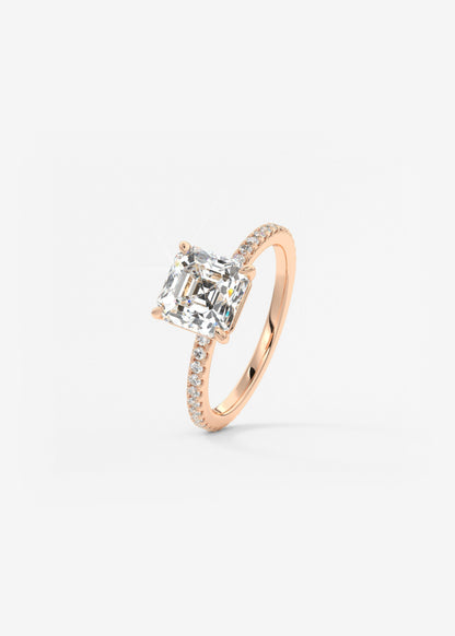 Asscher Pave Lab Grown Diamond Engagement Ring