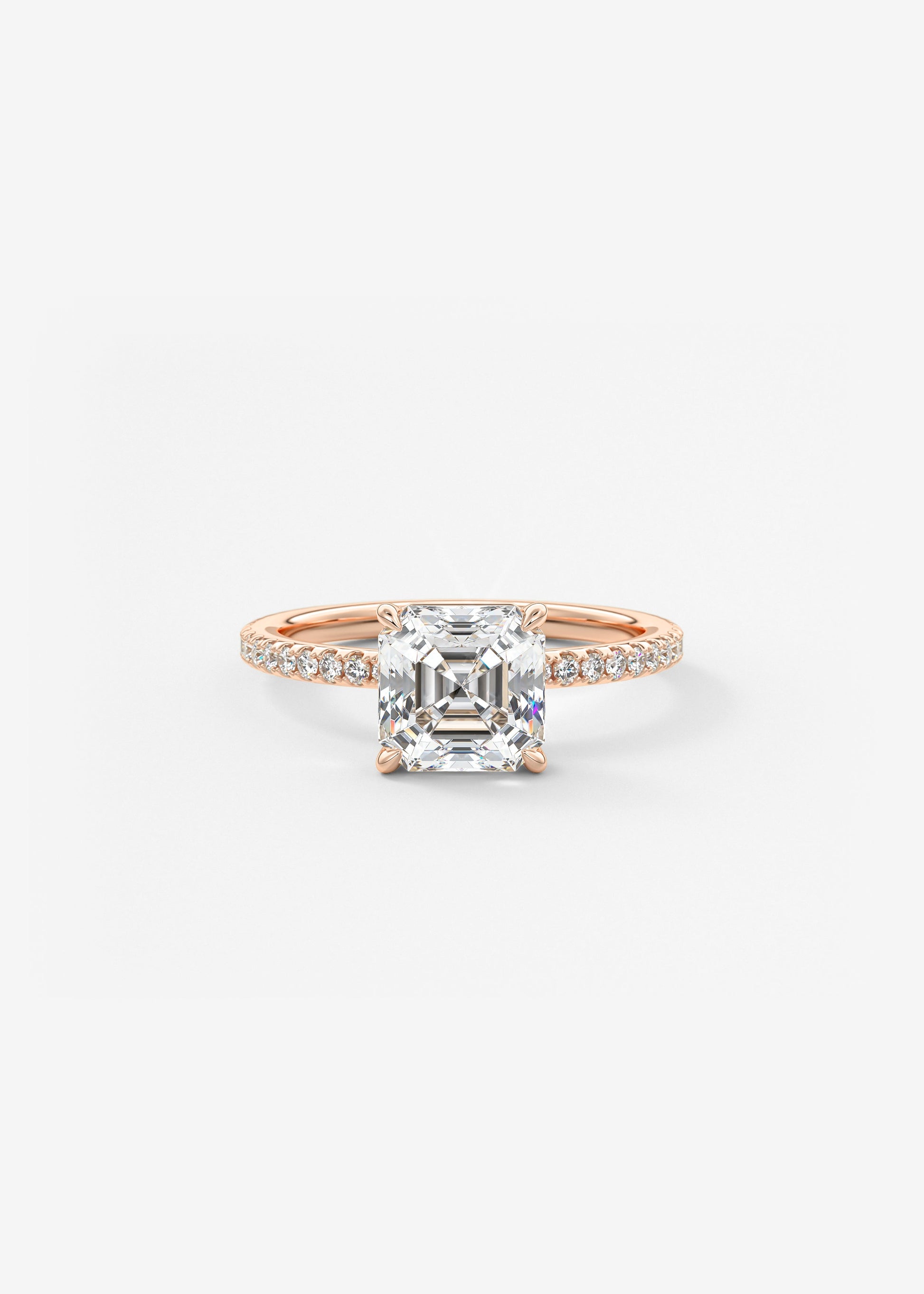 Asscher Pave Lab Grown Diamond Engagement Ring