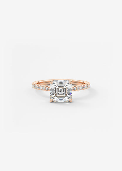 Asscher Pave Lab Grown Diamond Engagement Ring