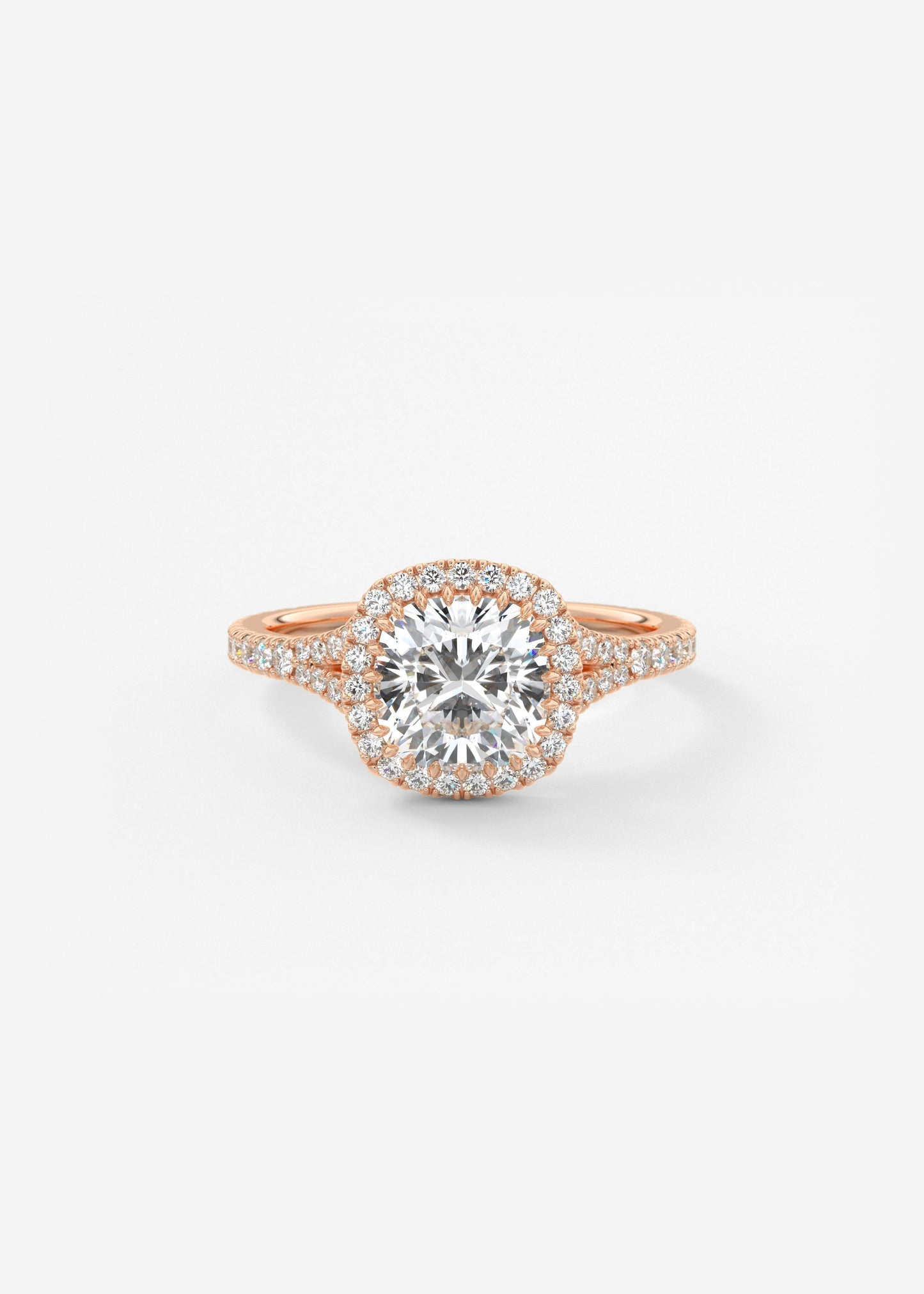 Cushion Halo & Pave , Split Shank Lab Grown Diamond Engagement Ring