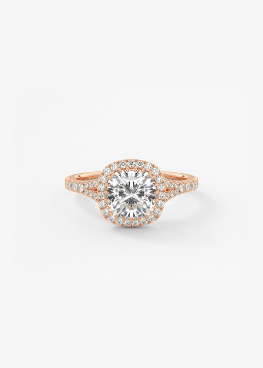 Cushion Halo & Pave , Split Shank Lab Grown Diamond Engagement Ring