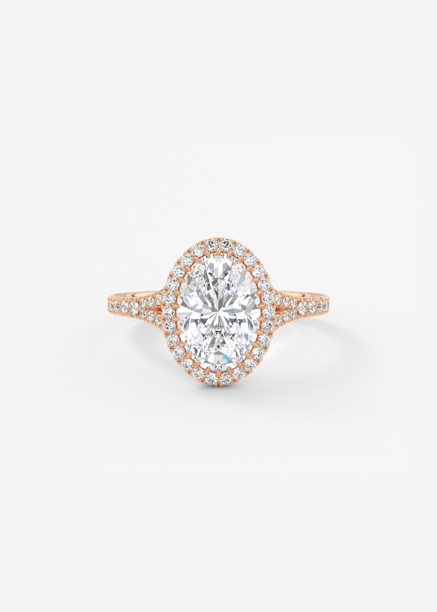 Oval Halo & Pave , Split Shank Lab Grown Diamond Engagement Ring
