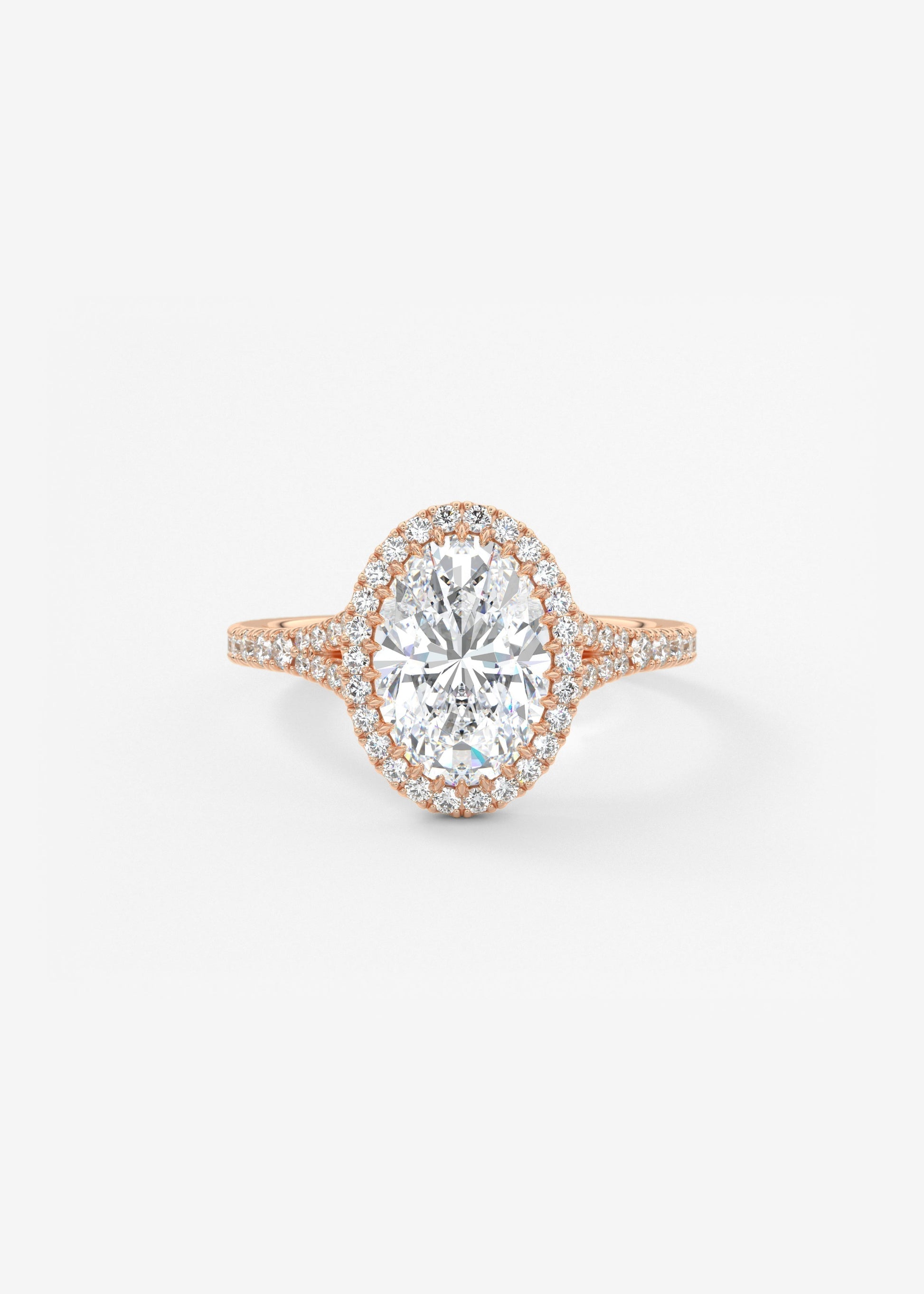 Oval Halo & Pave , Split Shank Lab Grown Diamond Engagement Ring