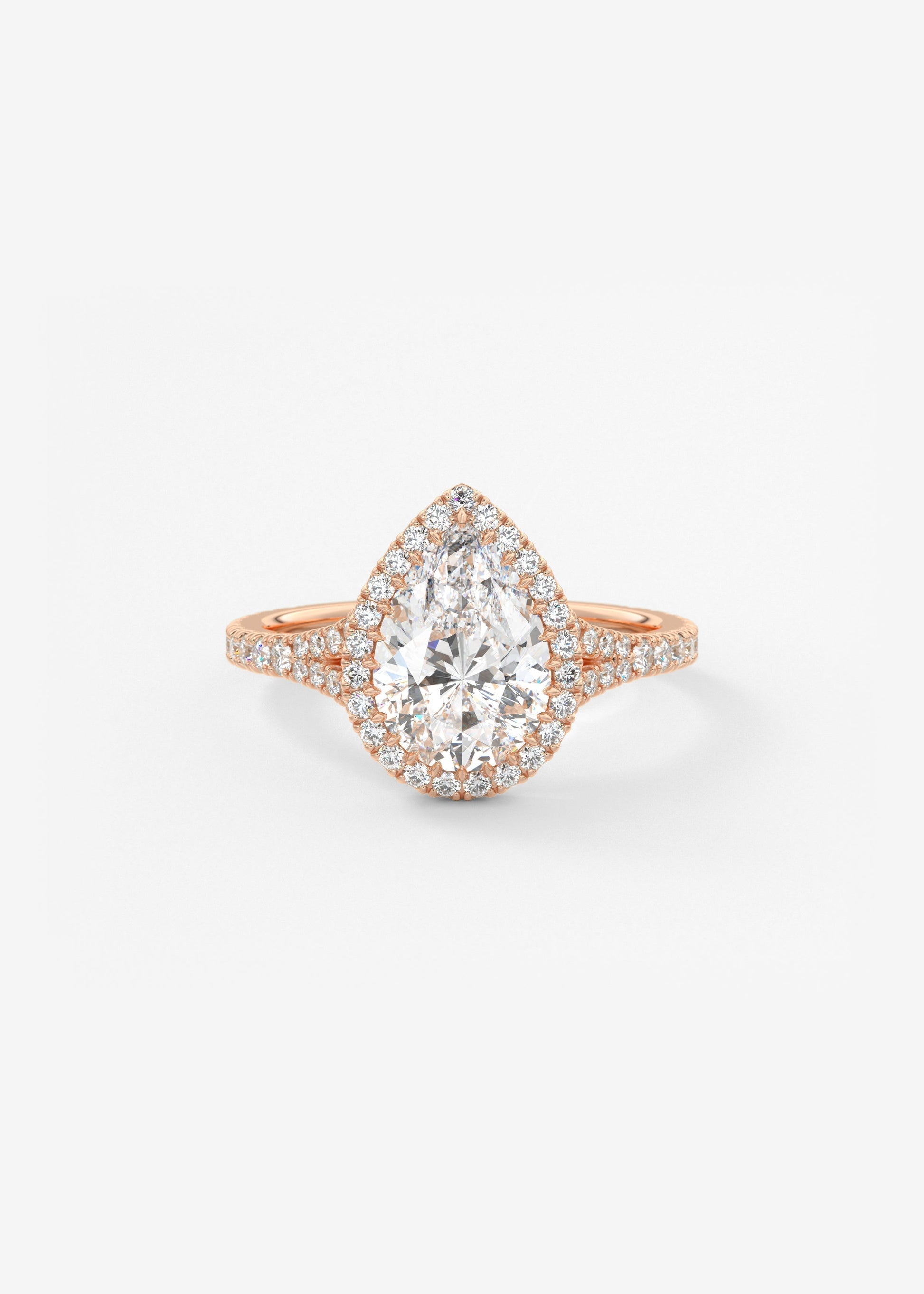 Pear Halo & Pave , Split Shank Lab Grown Diamond Engagement Ring