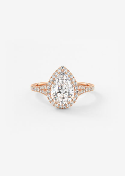 Pear Halo & Pave , Split Shank Lab Grown Diamond Engagement Ring
