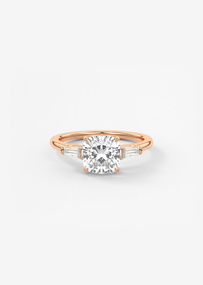Cushion Three Stone Lab Grown Diamond Engagement Ring