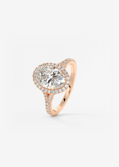 Oval Halo & Pave , Split Shank Lab Grown Diamond Engagement Ring