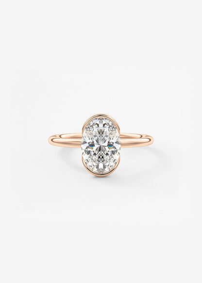 Oval Half Bezel Lab Grown Diamond Engagement Ring