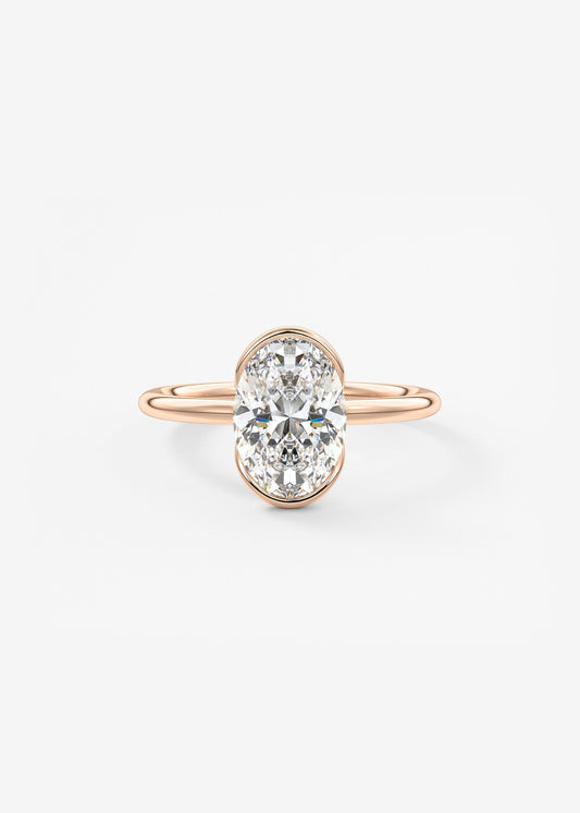 Oval Half Bezel Lab Grown Diamond Engagement Ring