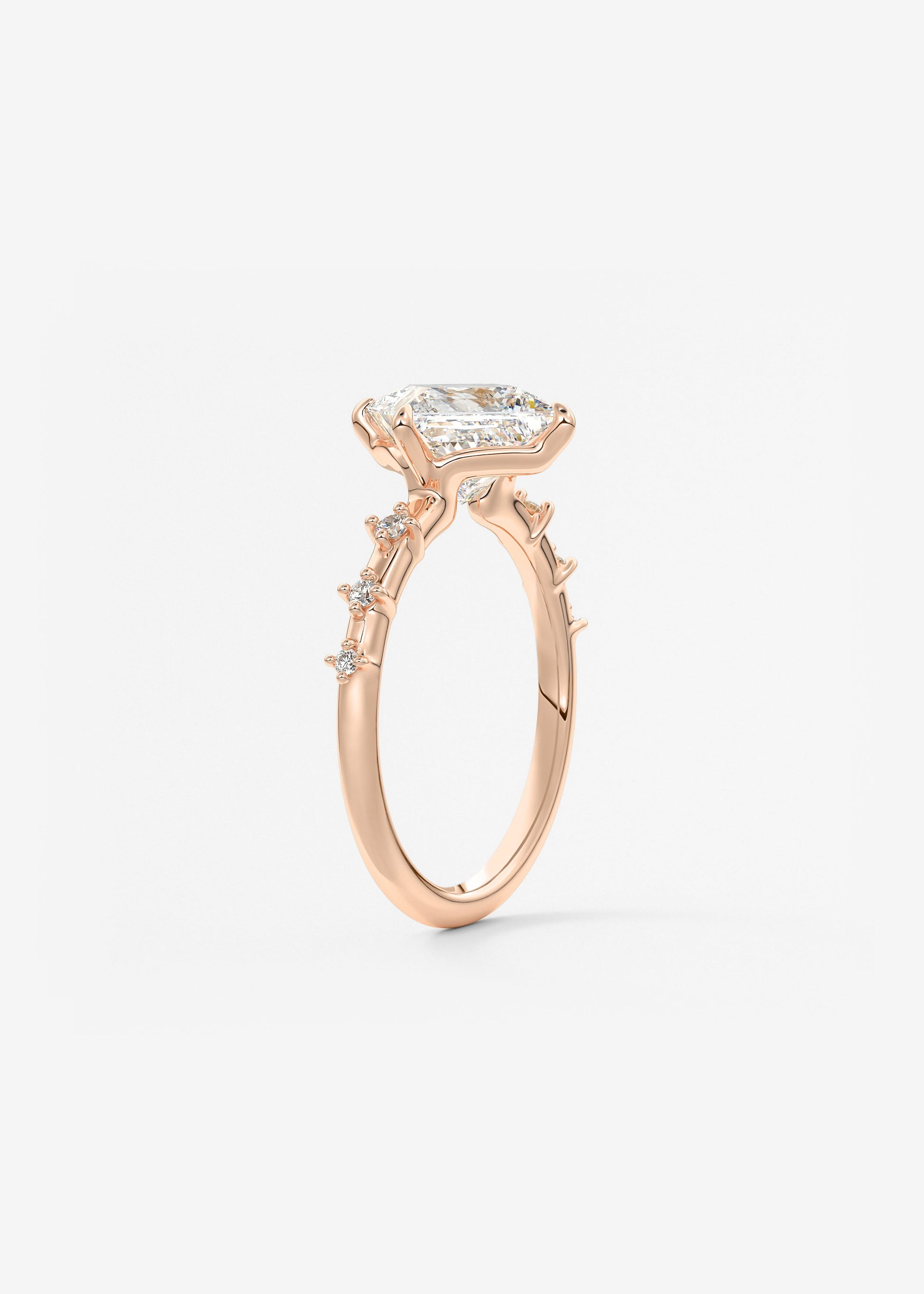 Princess East West Dainty Pave Lab Grown Diamond Engagement Ring