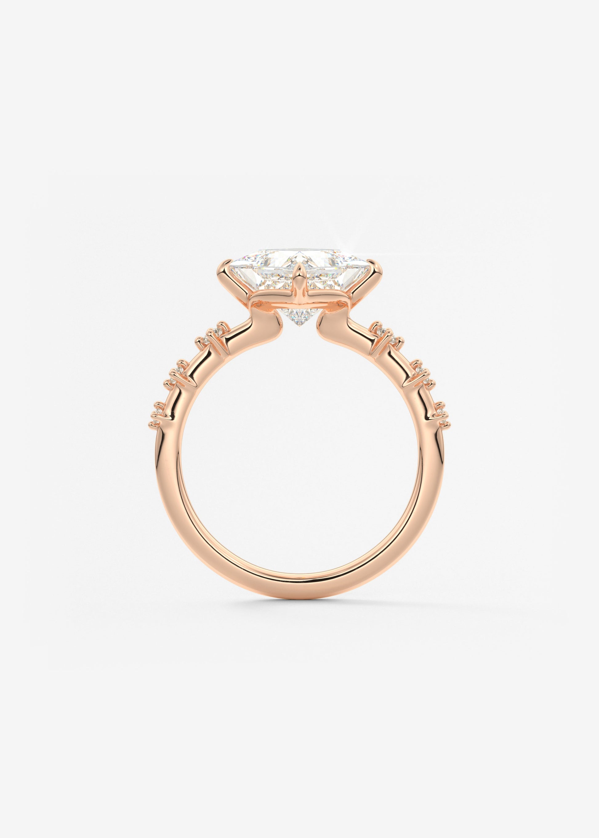 Princess East West Dainty Pave Lab Grown Diamond Engagement Ring