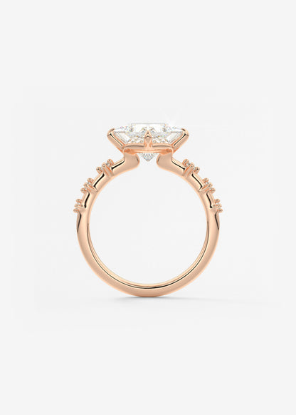 Princess East West Dainty Pave Lab Grown Diamond Engagement Ring
