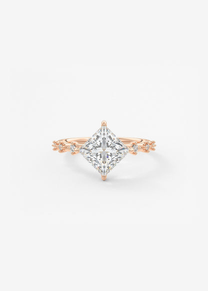Princess East West Dainty Pave Lab Grown Diamond Engagement Ring