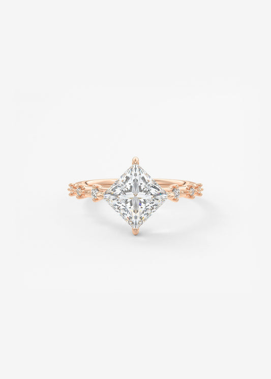 Princess East West Dainty Pave Lab Grown Diamond Engagement Ring