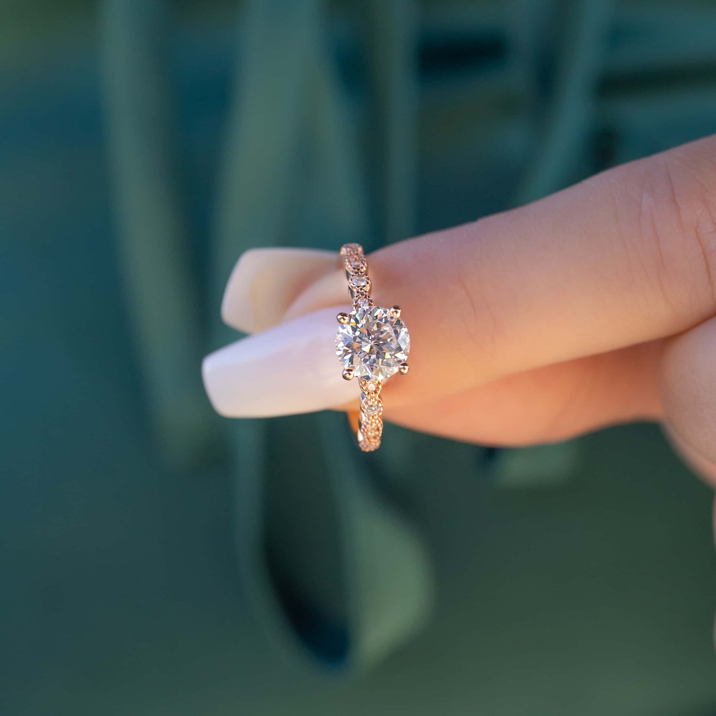Round Pave Lab Grown Diamond Engagement Ring
