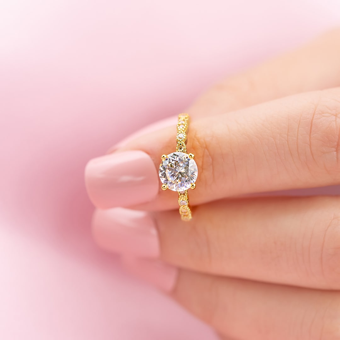 Round Pave Lab Grown Diamond Engagement Ring