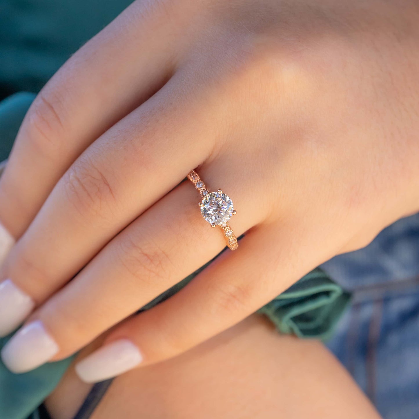 Round Pave Lab Grown Diamond Engagement Ring