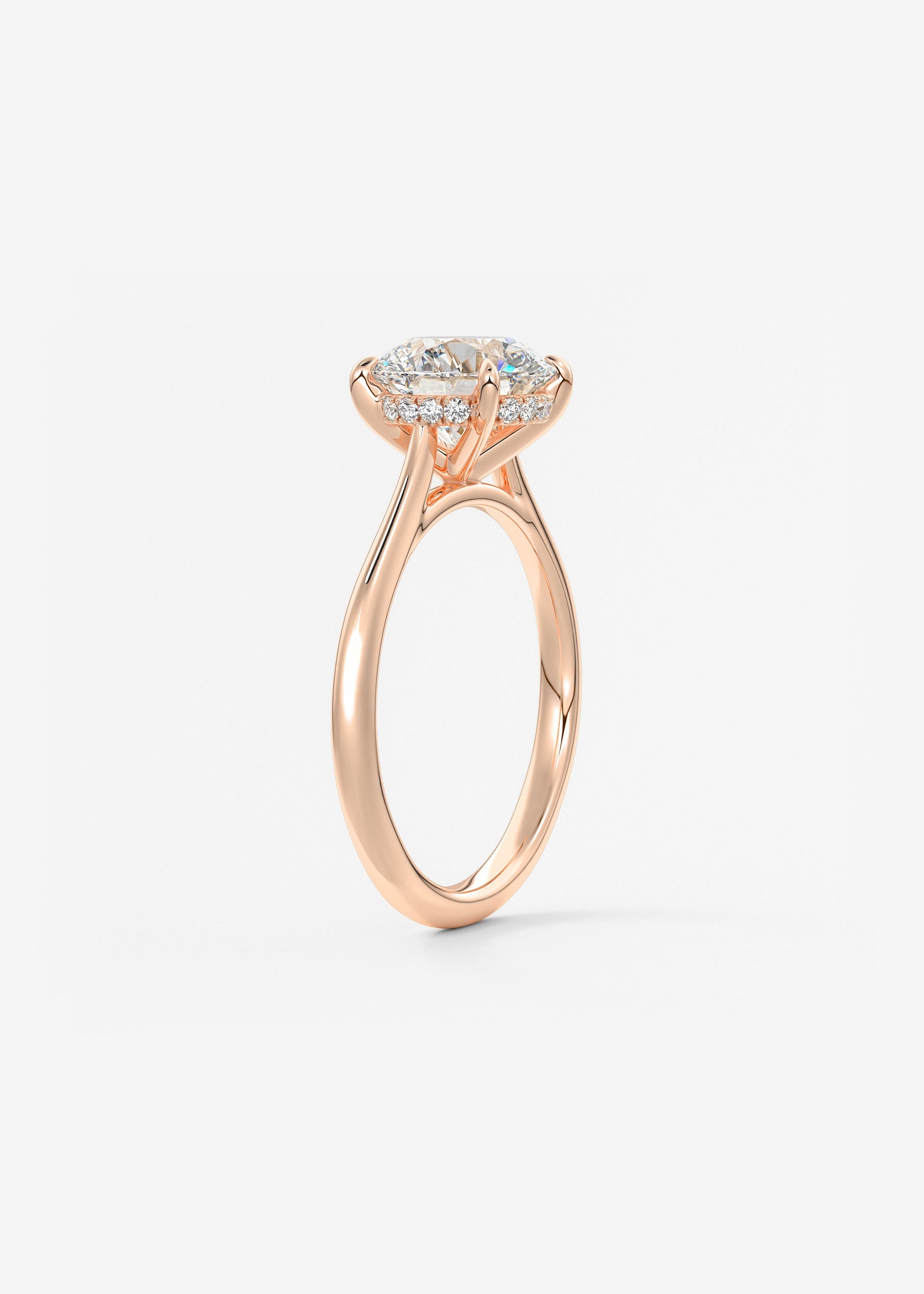 Round Hidden Halo Cathedral Lab Grown Diamond Engagement Ring