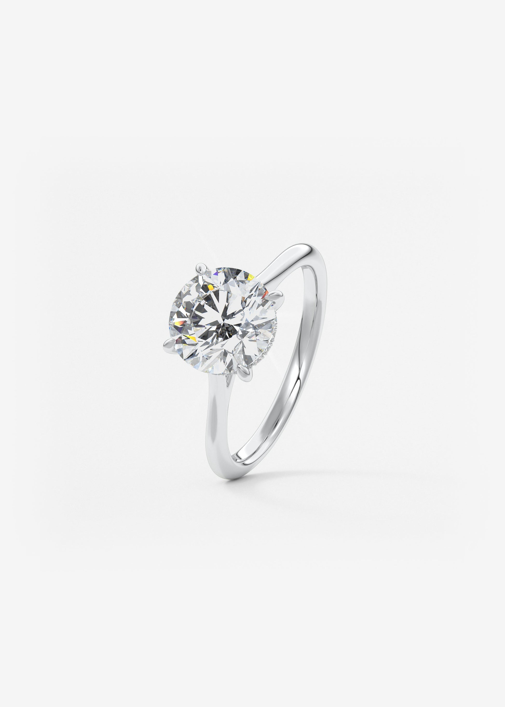 Round Hidden Halo Cathedral Lab Grown Diamond Engagement Ring
