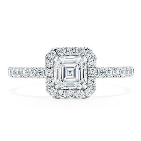 1.0 CT Asscher Cut Halo Pave Moissanite Engagement Ring 1