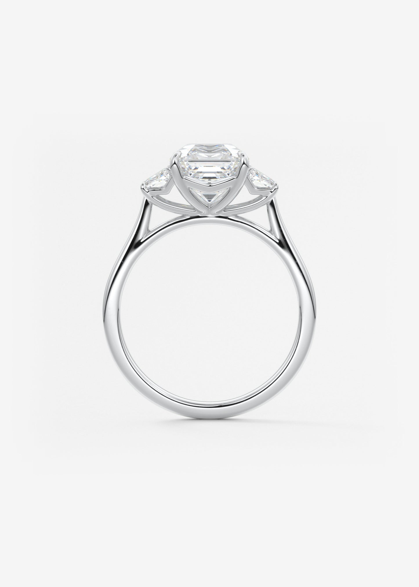 Asscher Three Stone Lab Grown Diamond Engagement Ring