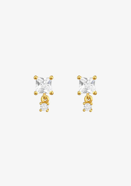 0.8 TCW Princess & Round Cut Moissanite Drop Earrings