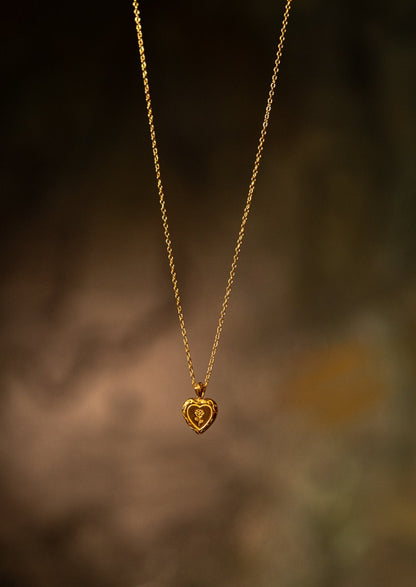 Rose Engraved Heart Shaped Pendant Necklace