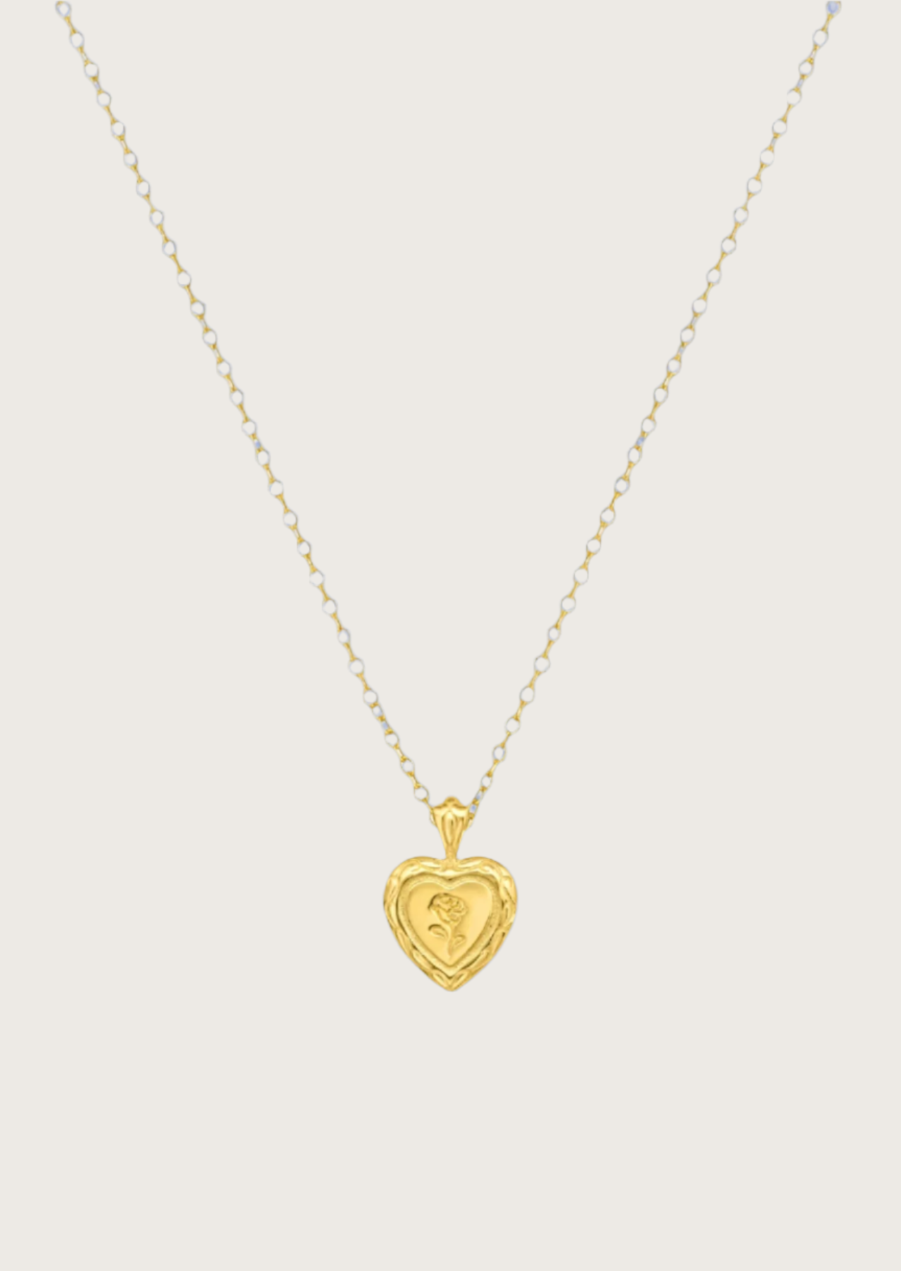 Rose Engraved Heart Shaped Pendant Necklace