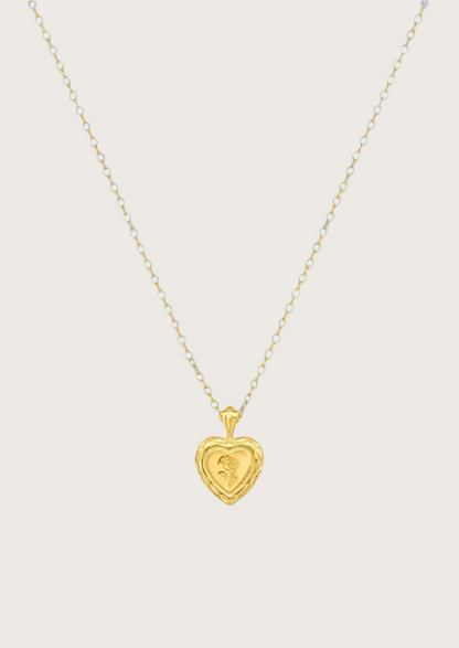 Rose Engraved Heart Shaped Pendant Necklace