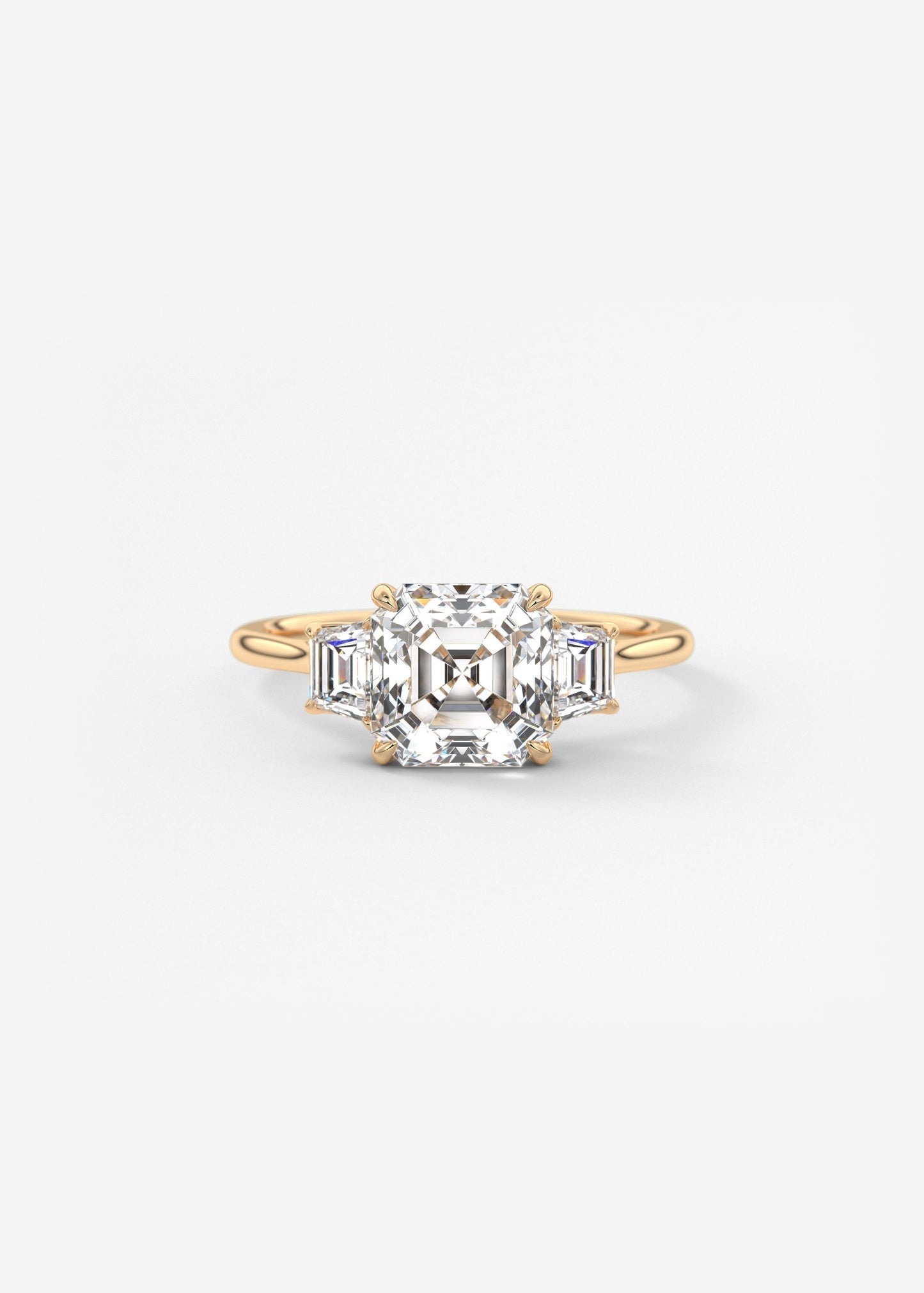 Asscher Three Stone Lab Grown Diamond Engagement Ring