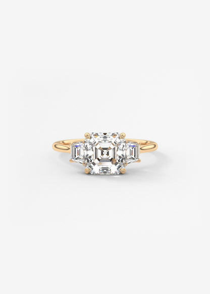 Asscher Three Stone Lab Grown Diamond Engagement Ring