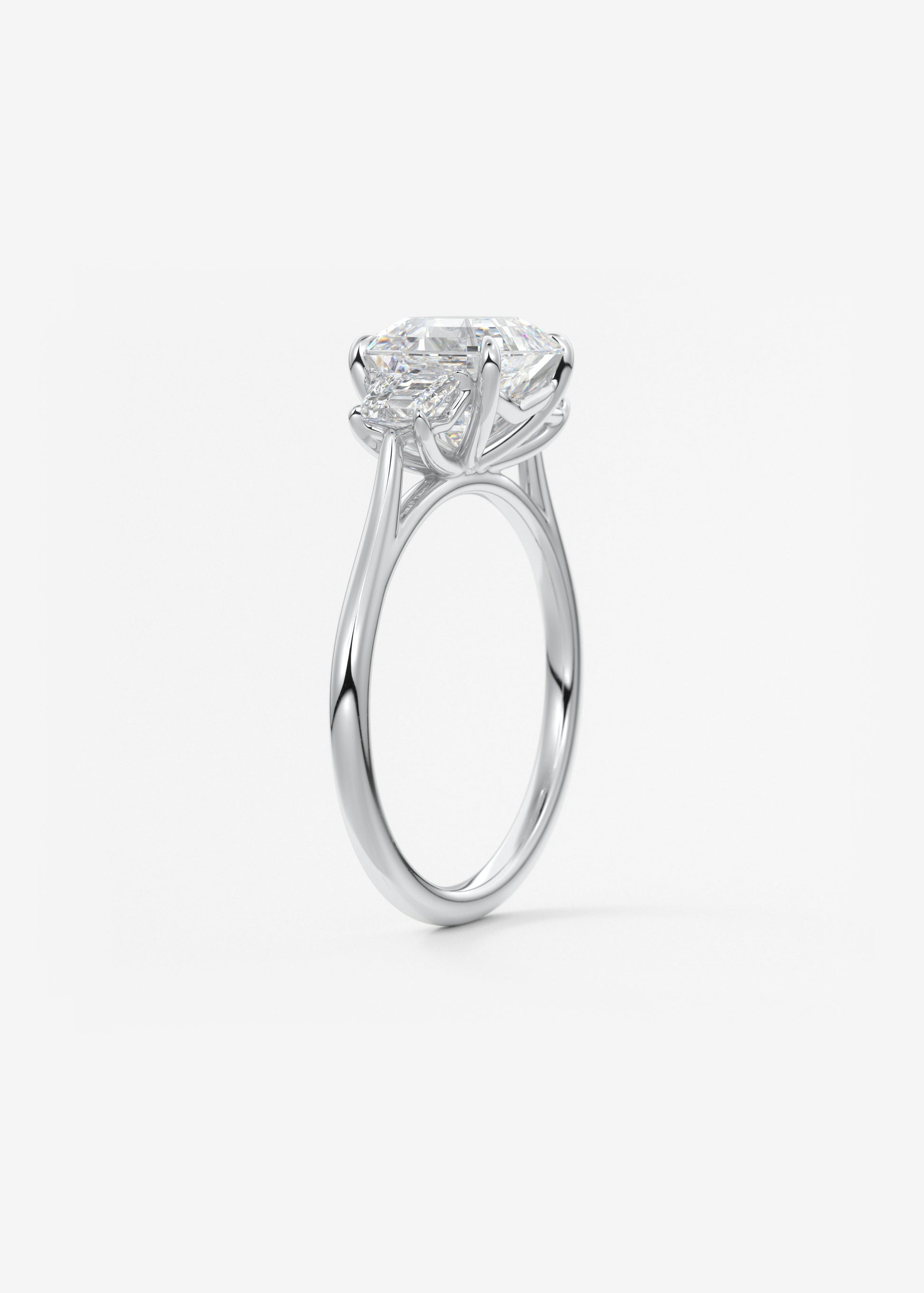Asscher Three Stone Lab Grown Diamond Engagement Ring