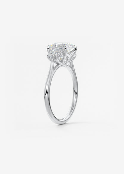 Asscher Three Stone Lab Grown Diamond Engagement Ring