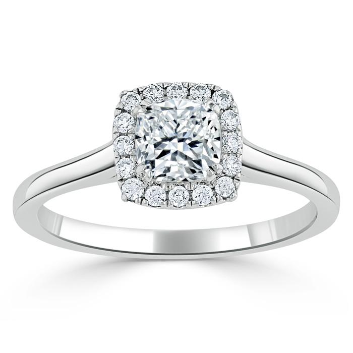 0.75 CT Cushion Cut Halo Moissanite Engagement Ring 2