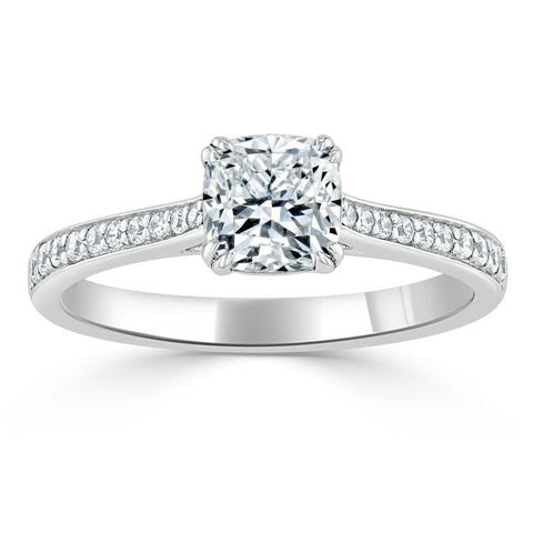 1.0 CT Cushion Cut Solitaire Channel Pave Moissanite Engagement Ring 2