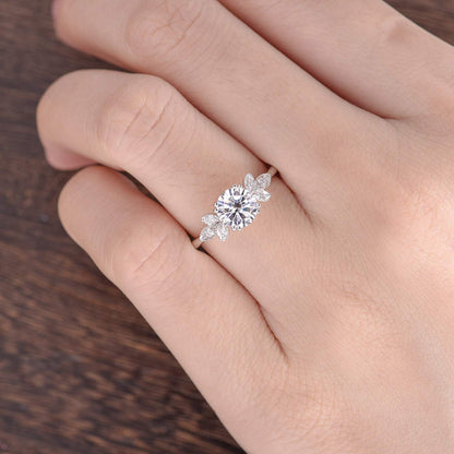 1.60 CT Round Cut Cluster Moissanite Engagement Ring 2