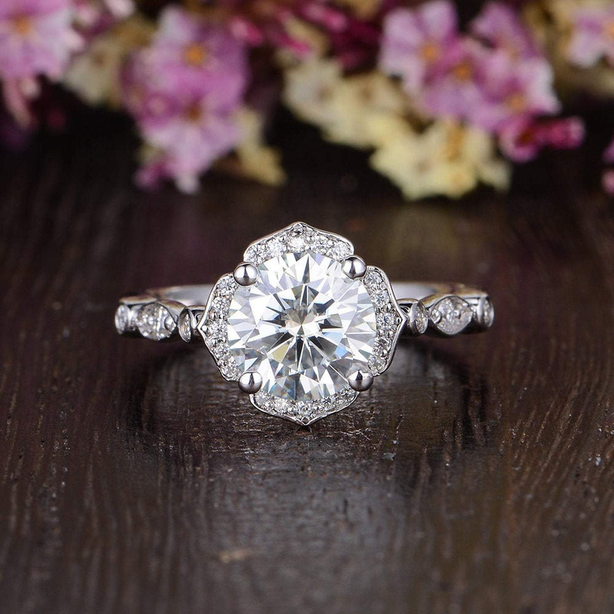 1.60 CT Round Cut Vintage Art Deco Moissanite Engagement Ring 1