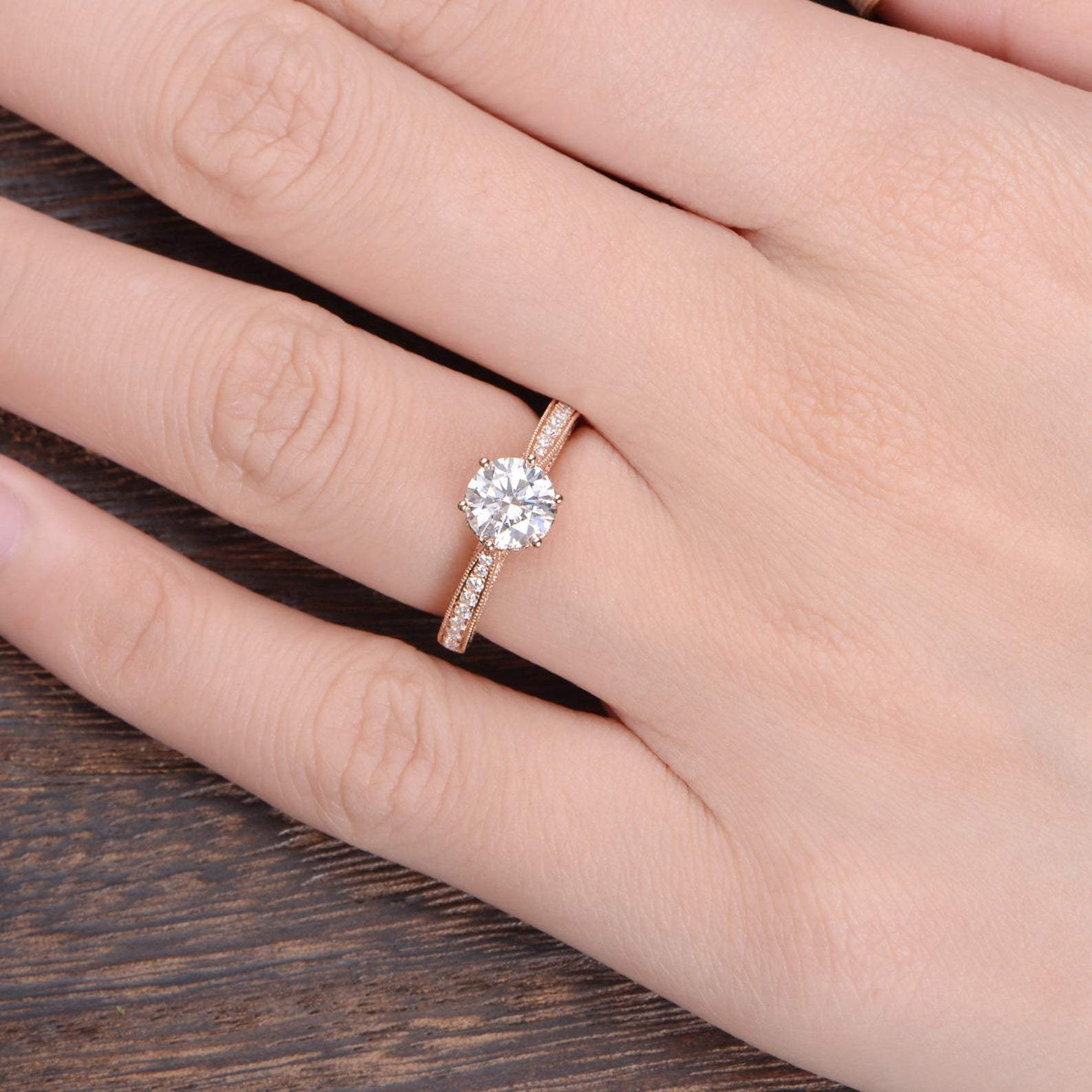 1.35 CT Round Cut Solitaire Moissanite Engagement Ring 3