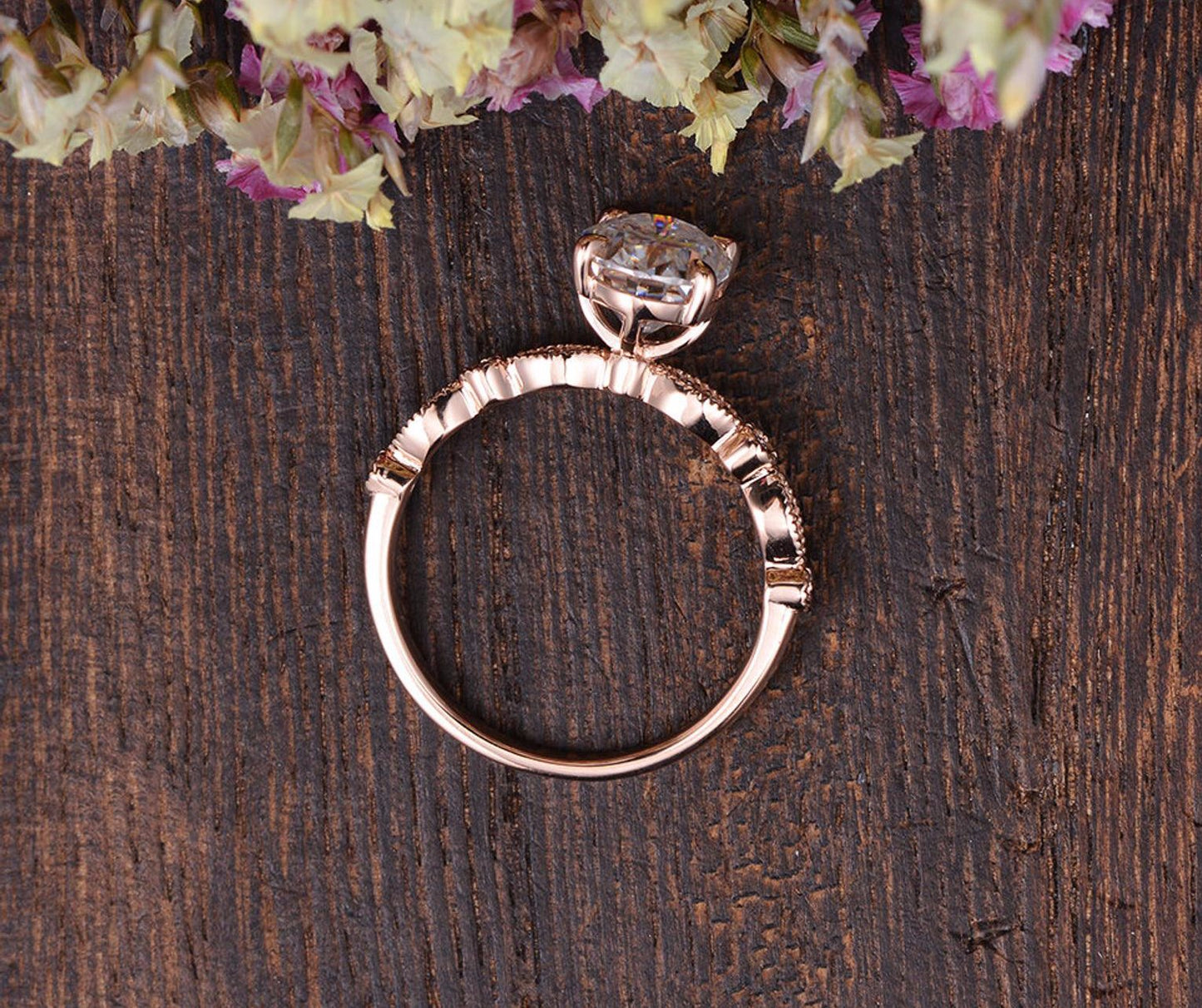 0.75 CT Oval Milgrain Pave Setting Moissanite Engagement Ring 8