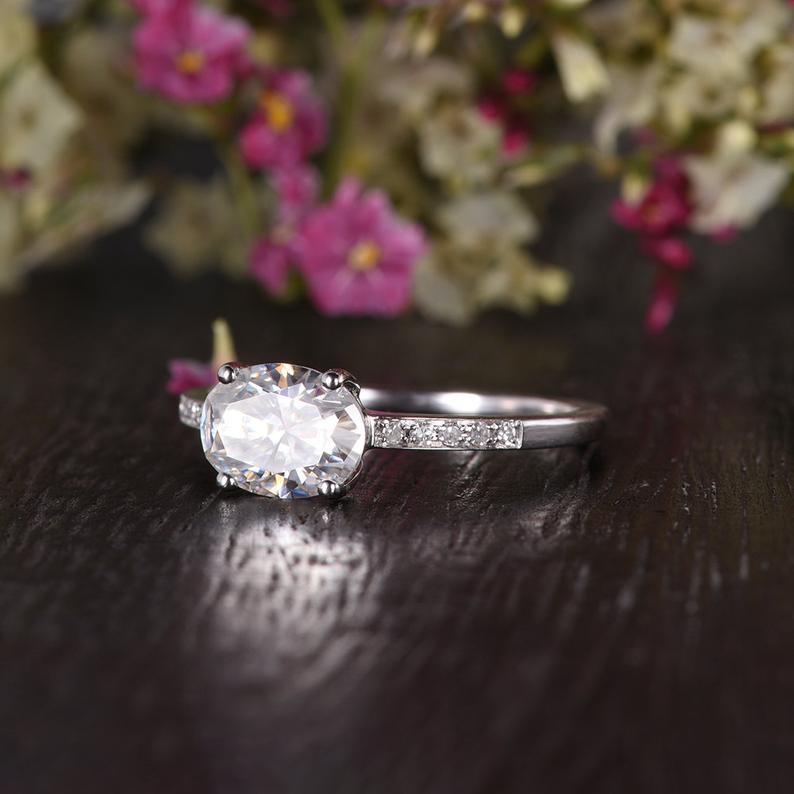 0.75 CT Oval Pave Setting Moissanite Engagement Ring 5