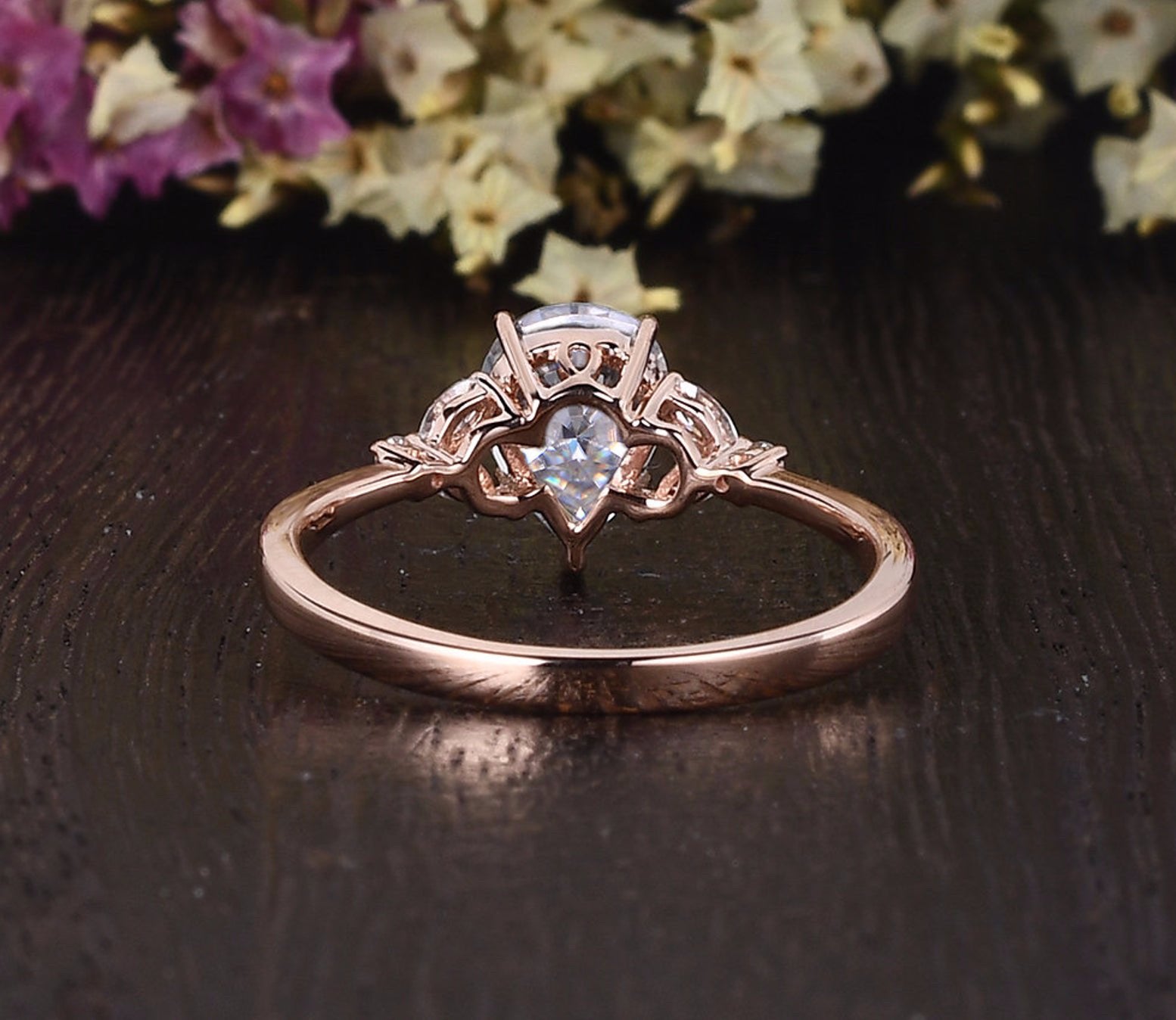 0.75 CT Pear Cluster Moissanite Engagement Ring 9