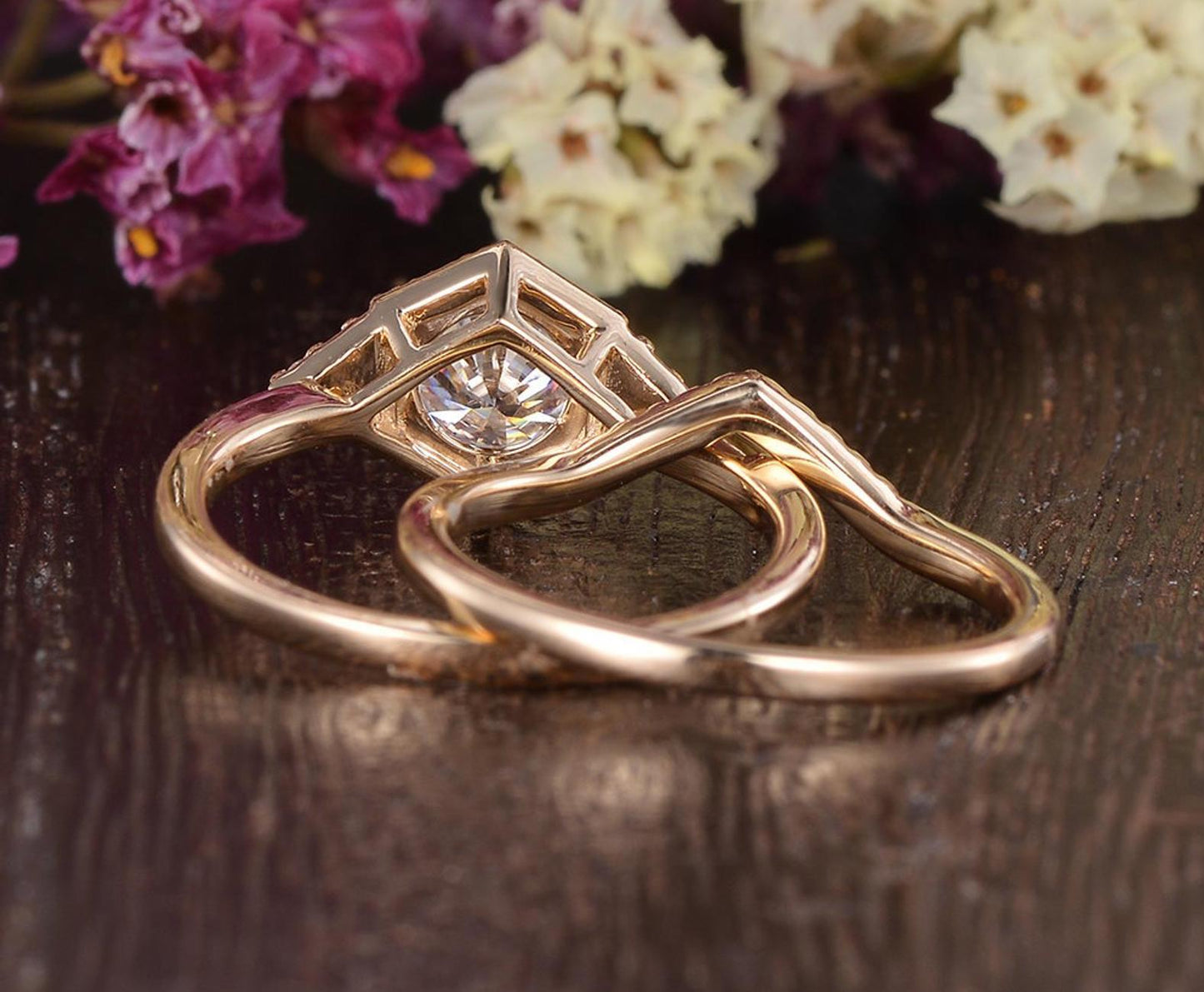 0.75 CT Round Moissanite Bridal Ring Set 7